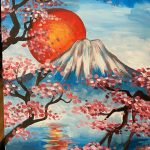 Cuadro Los Lagos del Fuji en taller Wine and Art de pintura acrílica