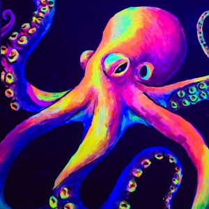 Cuadro en taller Wine Art Pulpo Flúor en Barcelona